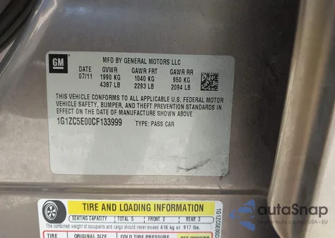 2012 Chevrolet Malibu 1Lt z USA, uszkodzony, nr VIN 1G1ZC5E00CF133999